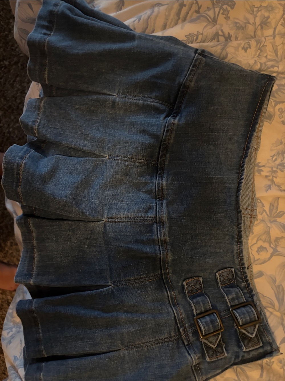 wild fable Dark Blue Denim Pleated Mini Skirt with Buckle Details